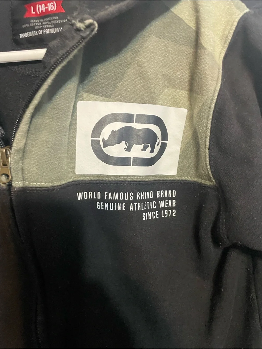 Ecko Unlimited Black and Olive Zip-Up Hoodie for Kids size L 14-16